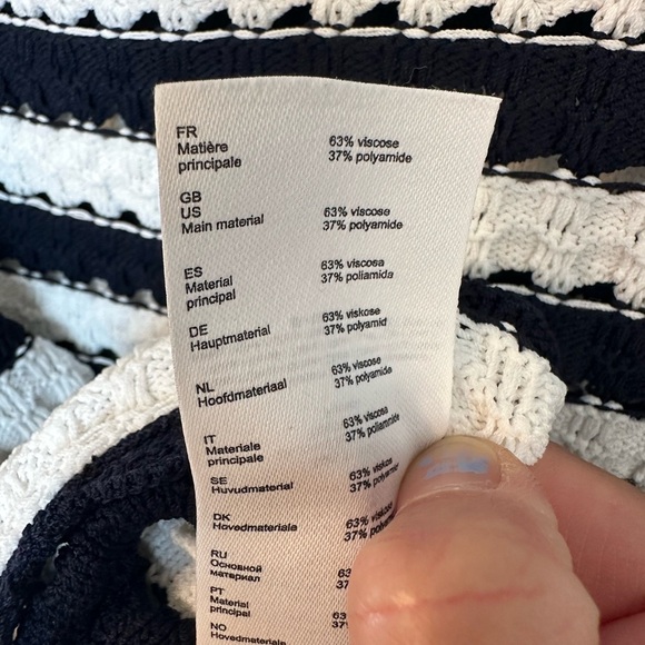 MAJE Marigna Marine/Ecru Striped Crochet-Knit Top Size Small - Picture 10 of 11